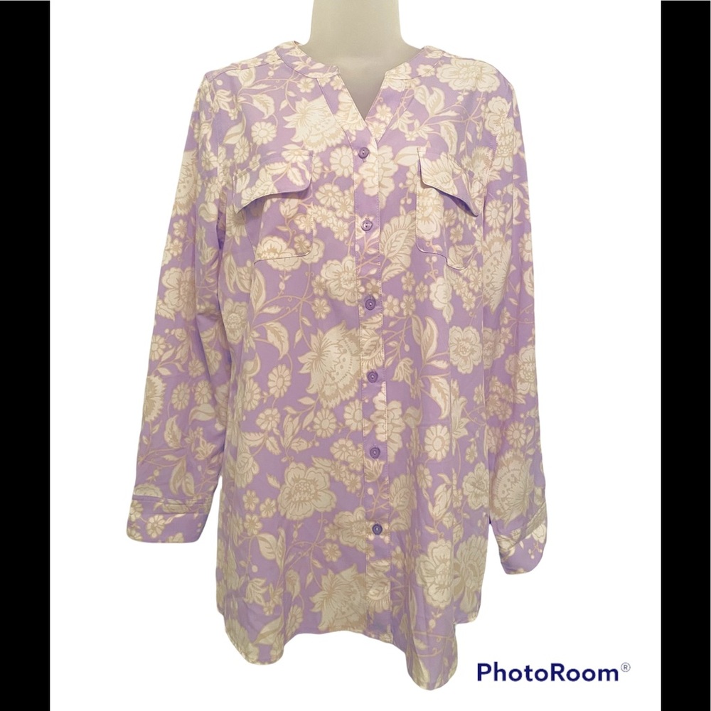 d&Co floral button down shirt women size S